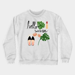 Hello Summer monstera leaf and accessories Crewneck Sweatshirt